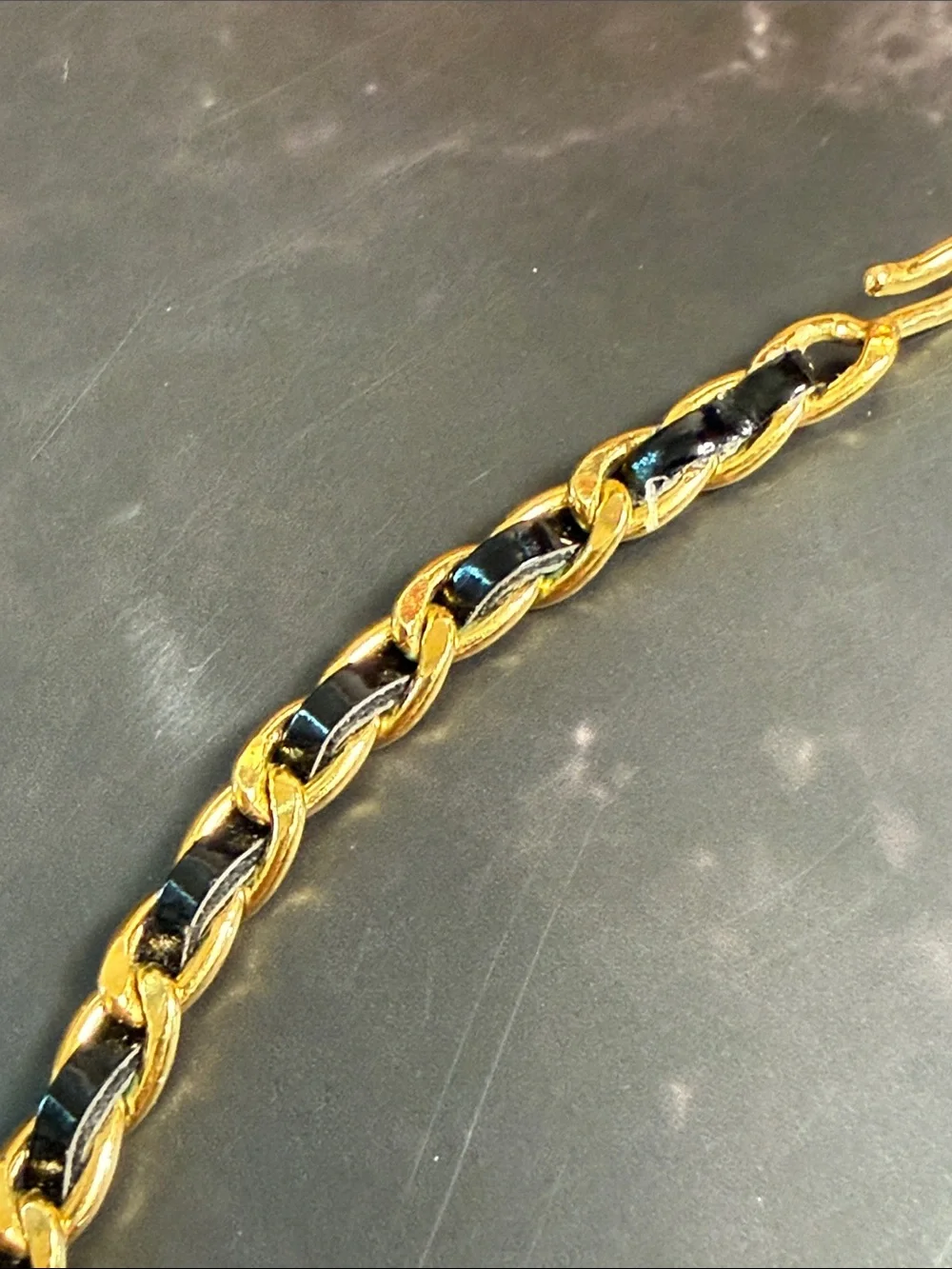 CHANEL Gold and Black Bow Link Choker with Coin Charm